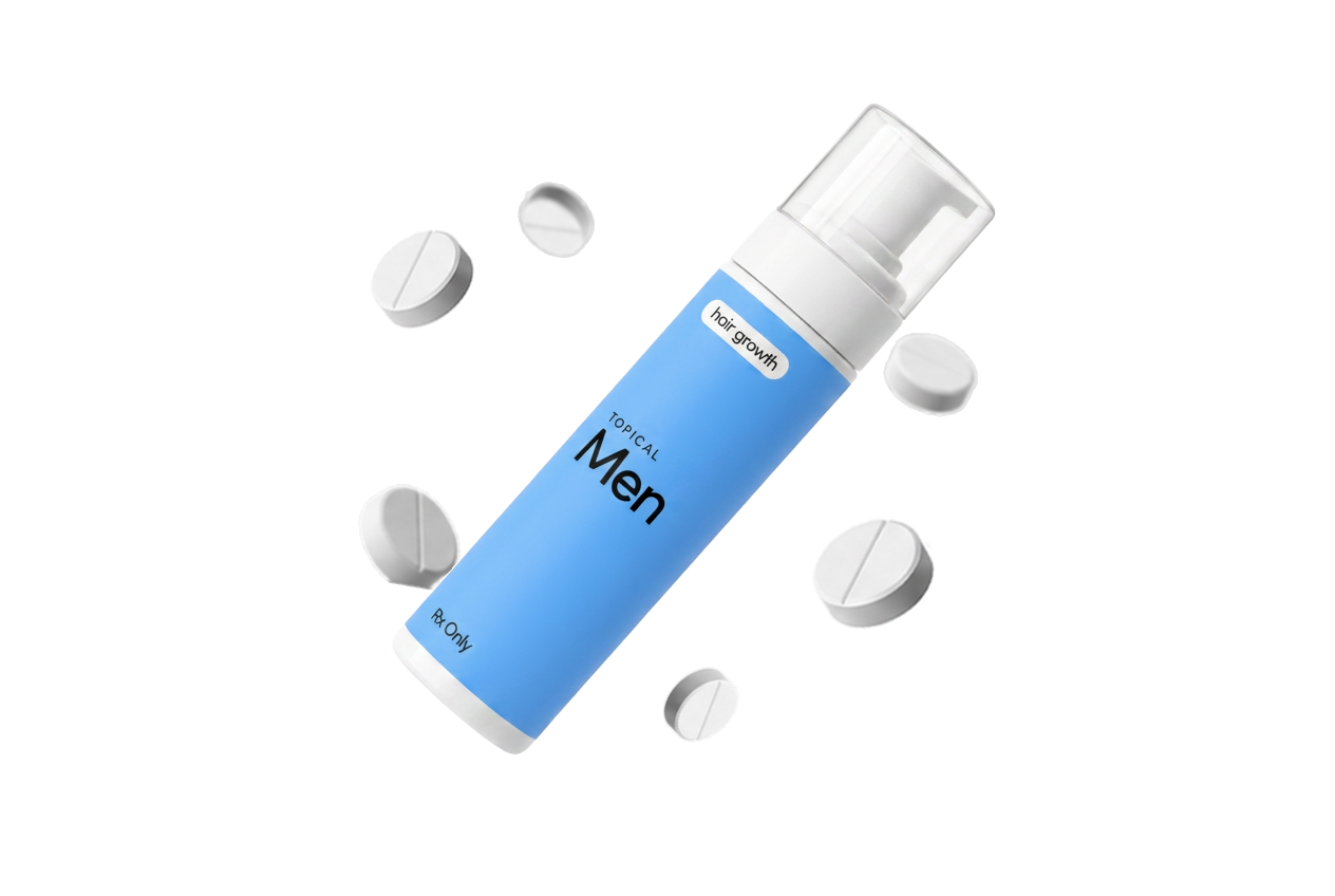 Hair growth topical bottle with tablets
