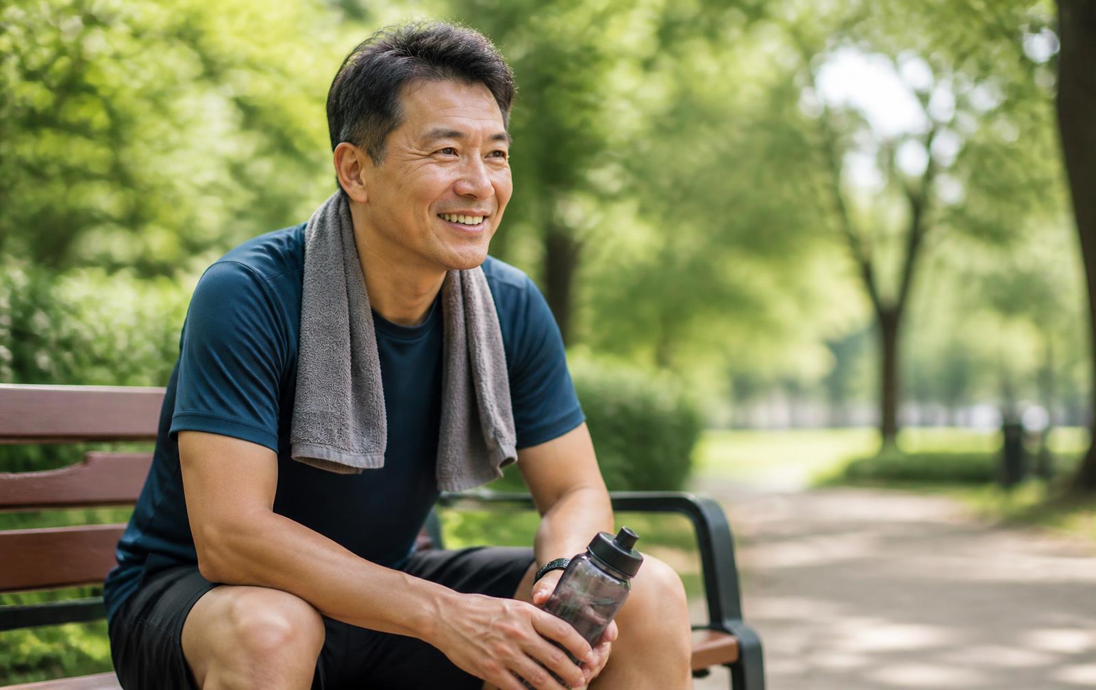 Active man recovering after a morning workout, supporting recovery with physician-guided Sermorelin from Luma